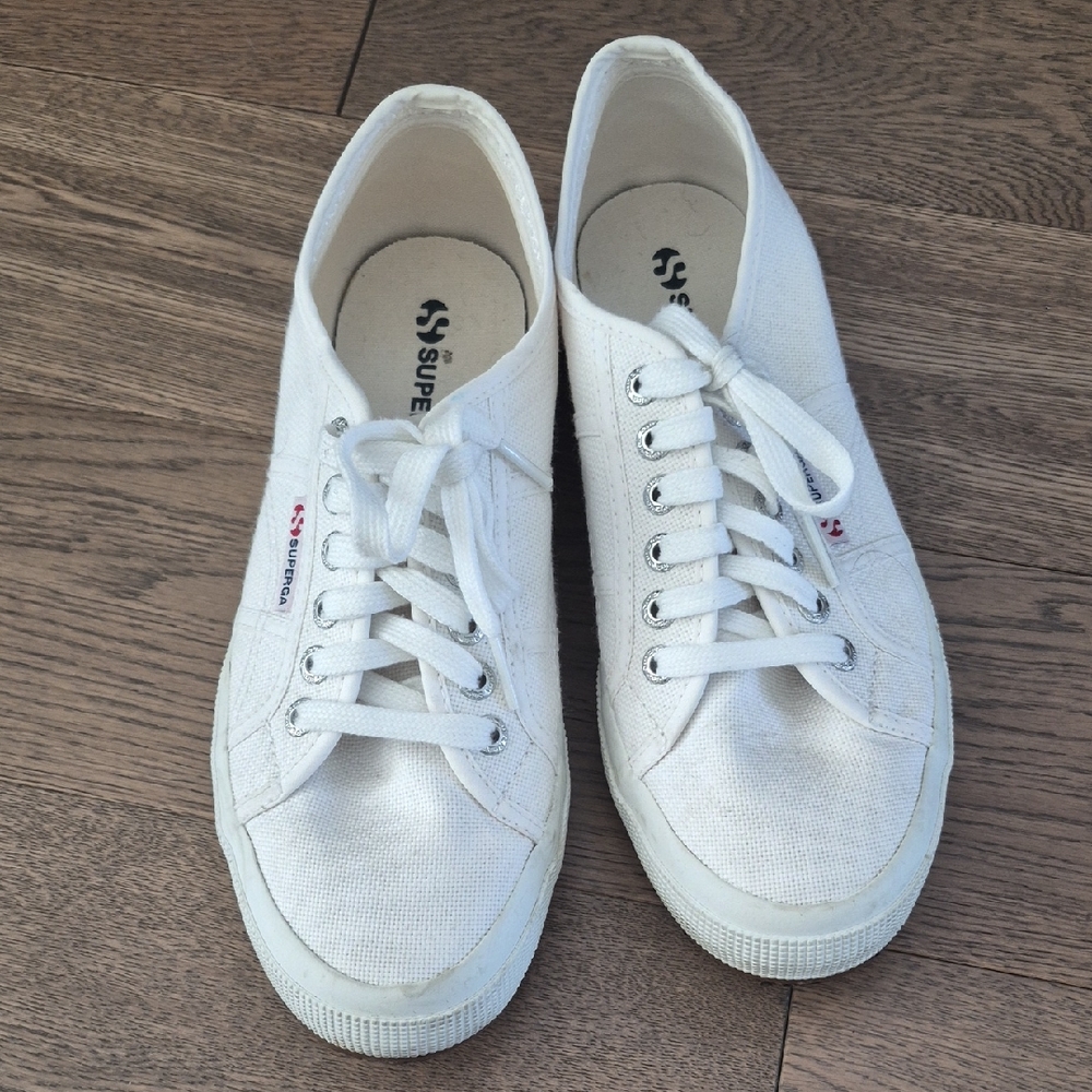 Superga Classic White Lace-Up Sneakers - Size 39